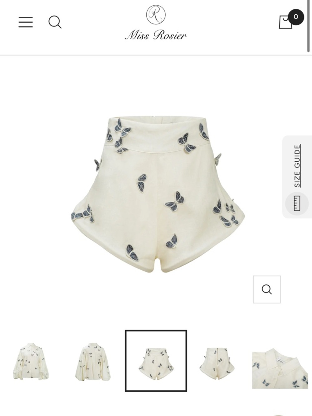 Miss Rosier Cream High-Waist Embroidered Butterfly Shorts